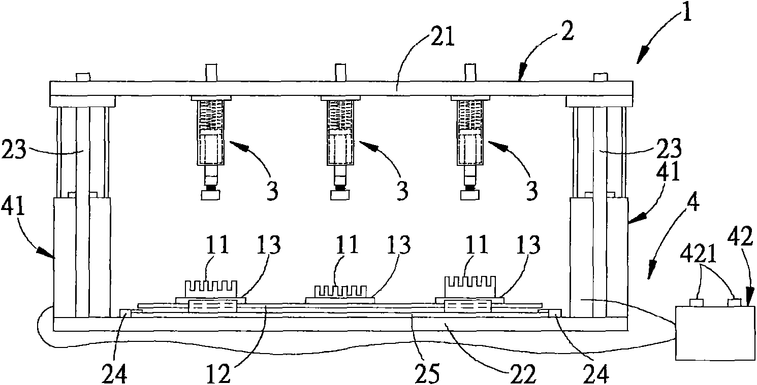 Heat sink press-fitting device and hold-down clamp thereof