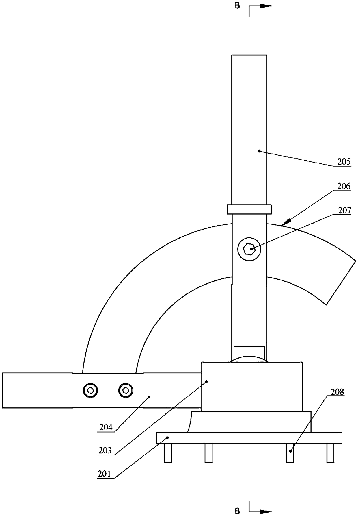 Verification device for slotted ball pin oriented curved arm single four-wheel aligner