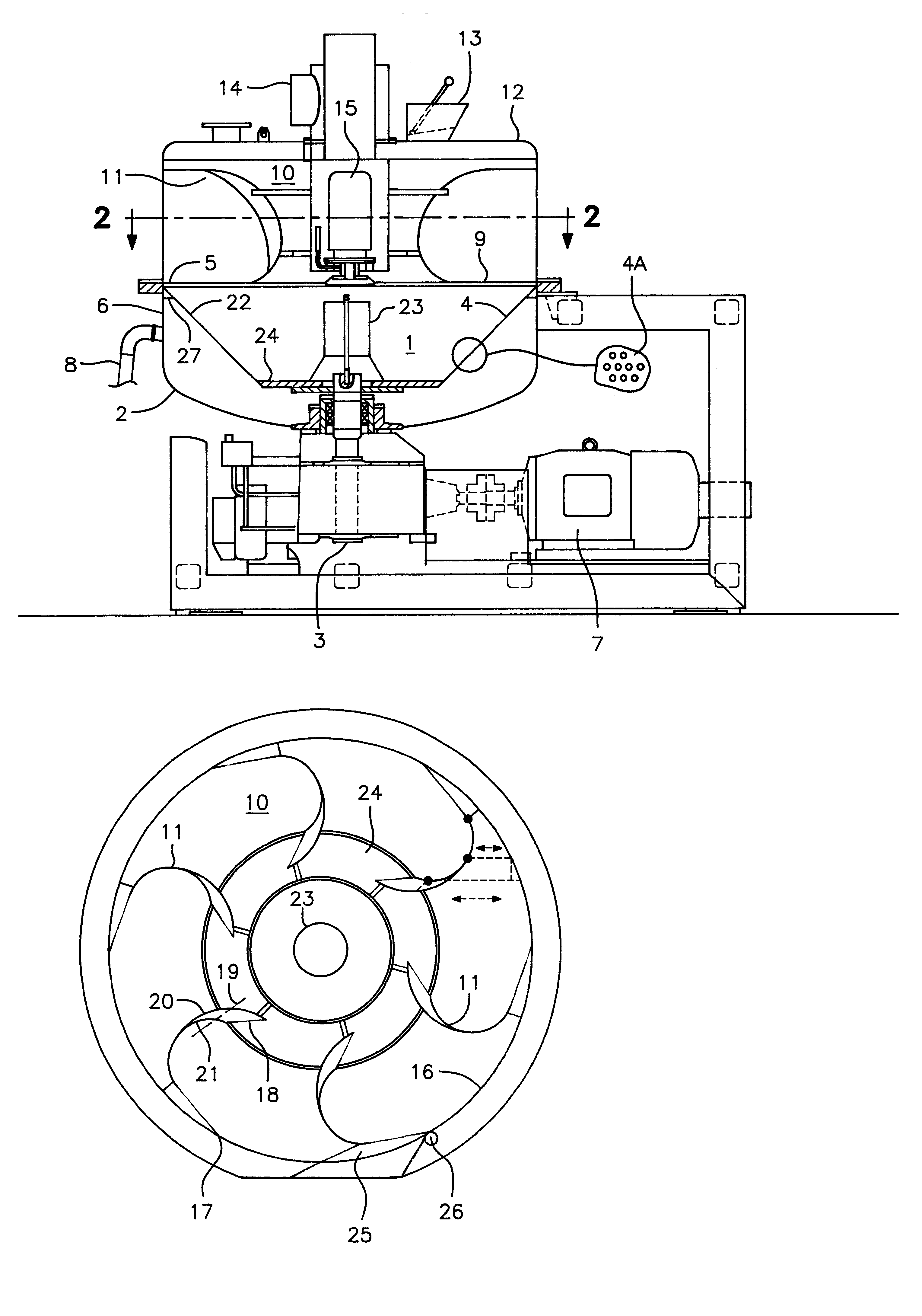 Device for producing a pourable product with a guide vane therein