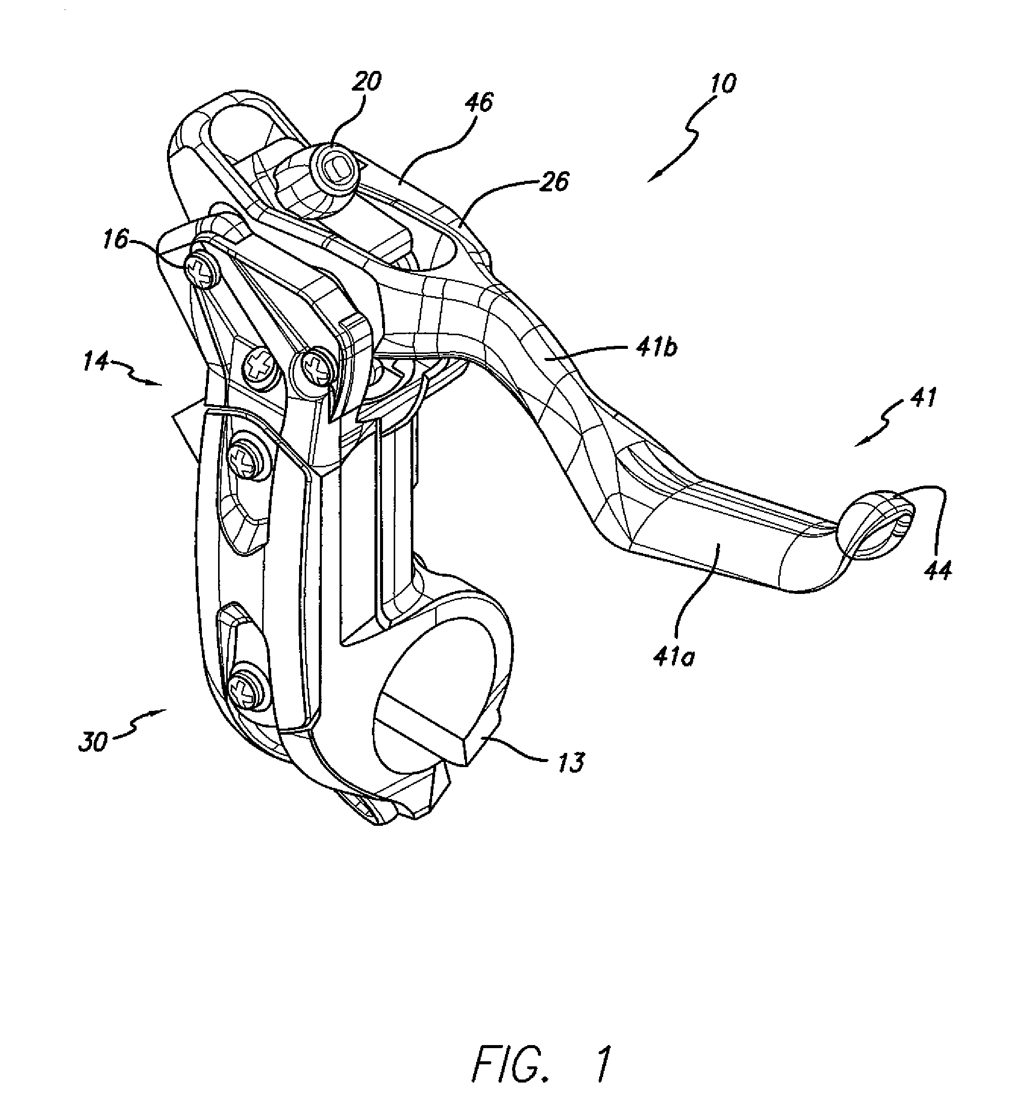 Master cylinder lever for a hydraulic brake with dead-band adjustment mechanism