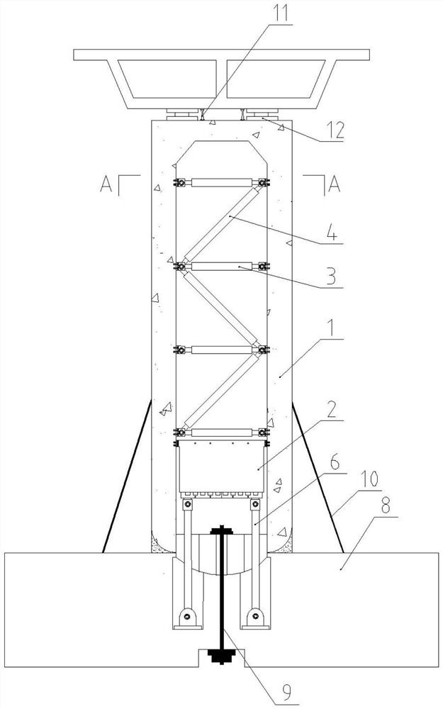 Limiting self-resetting railway swing hollow pier with built-in corrugated web dampers