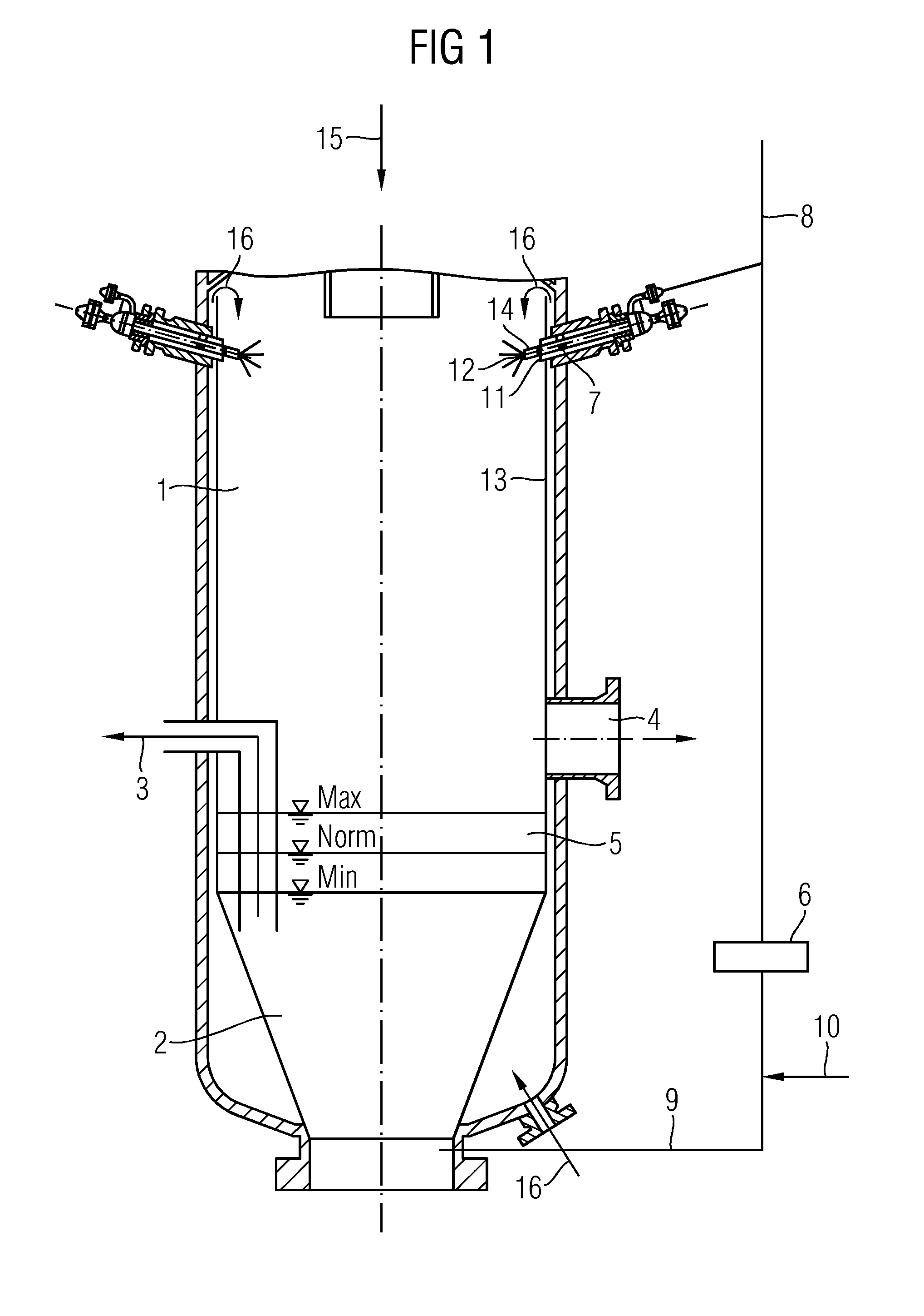 Device for reliable filling level control in a quenching chamber that is arranged downstream of entrained-flow gasification and has inert-gas flushing of the pressure-recording measuring location