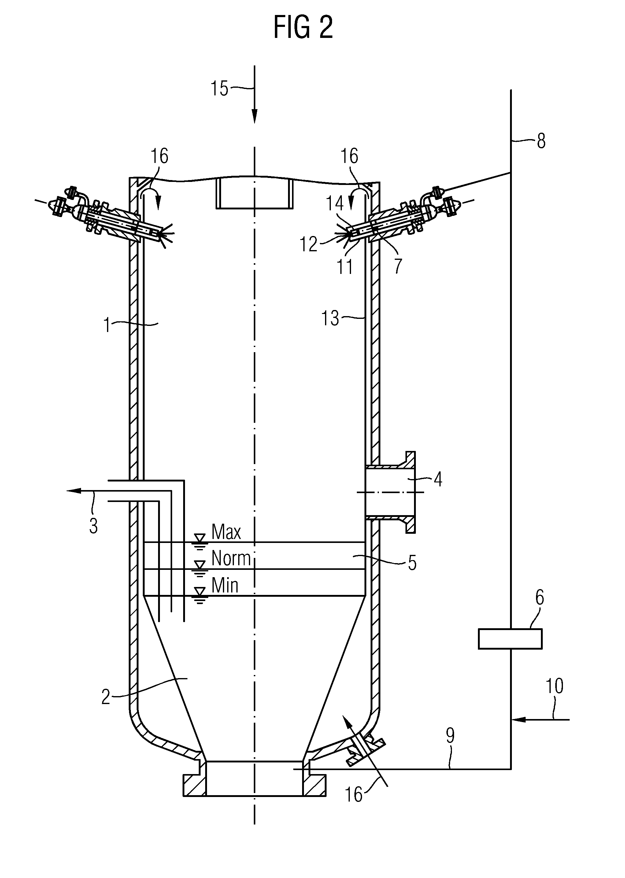Device for reliable filling level control in a quenching chamber that is arranged downstream of entrained-flow gasification and has inert-gas flushing of the pressure-recording measuring location