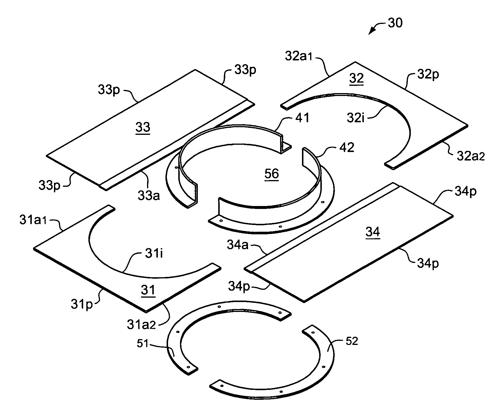 Segmented plate for assembly within a confined area having limited access