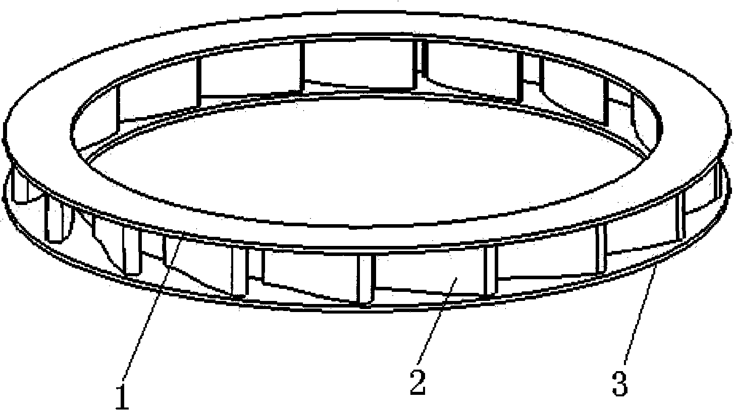 Direct connection low-speed small-scale mixed-flow turbine seating ring applied in hydrodynamic energy-saving cooling tower