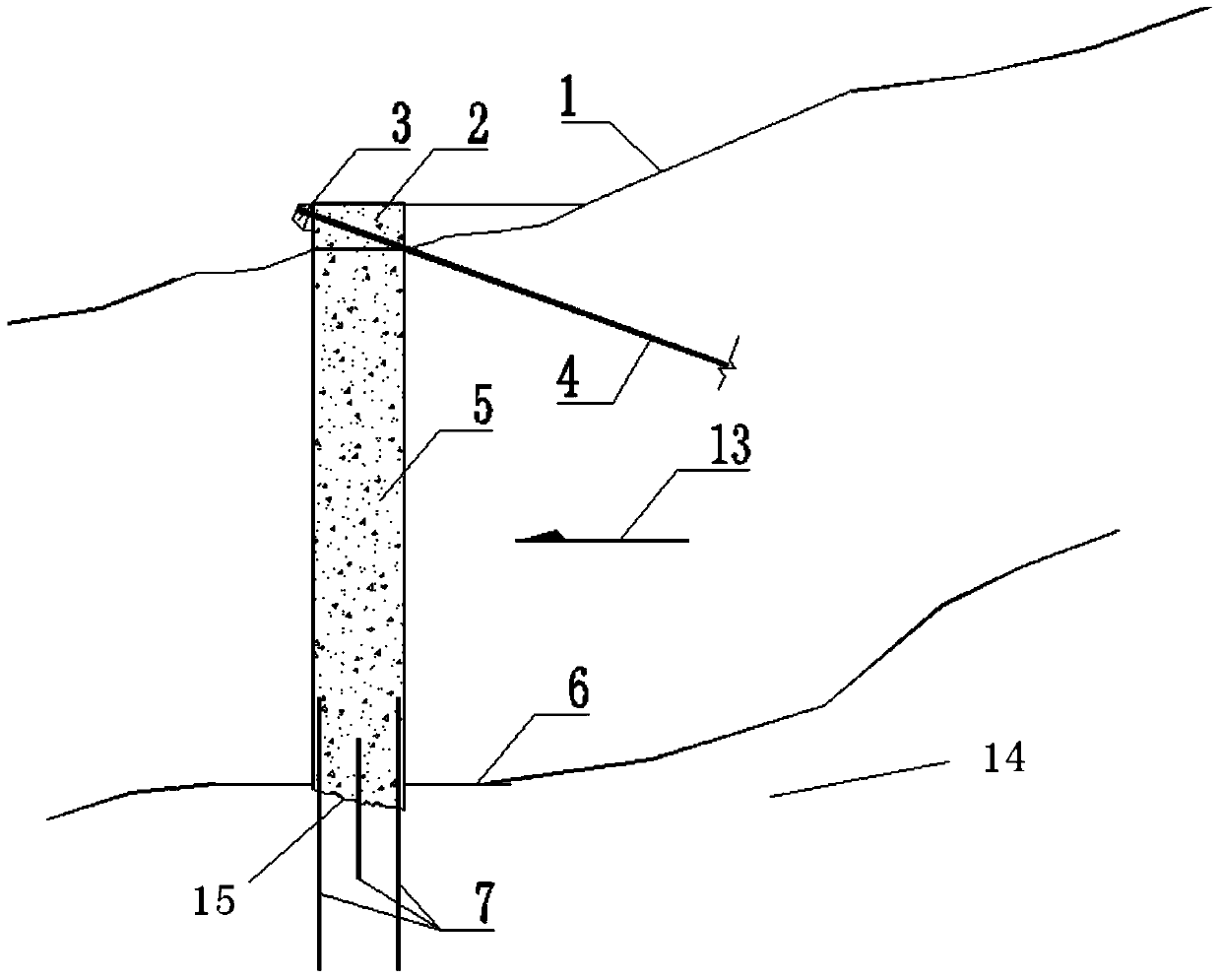 Combined rock-embedded anchor cable slide-resistant pile where round steel is implanted and construction method thereof