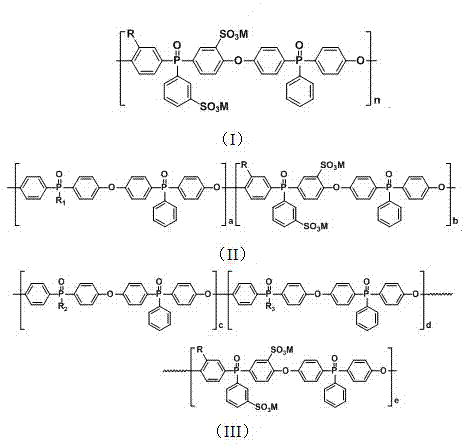 Multi-sulfonated polyaromatic ether phosphine oxide high-molecular materials and preparation method and application thereof