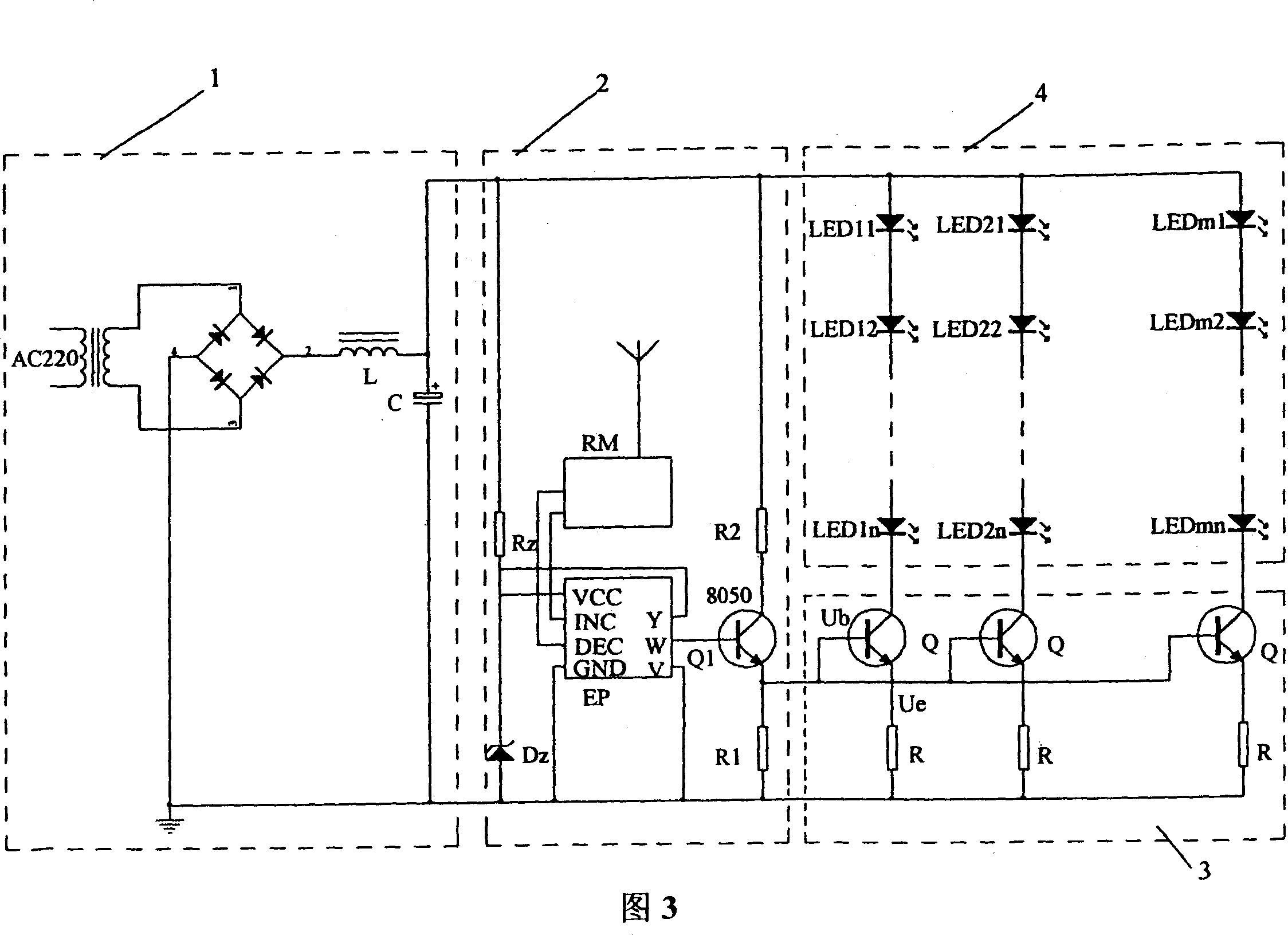 Current constant and light adjusting control circuit for luminescent LED array