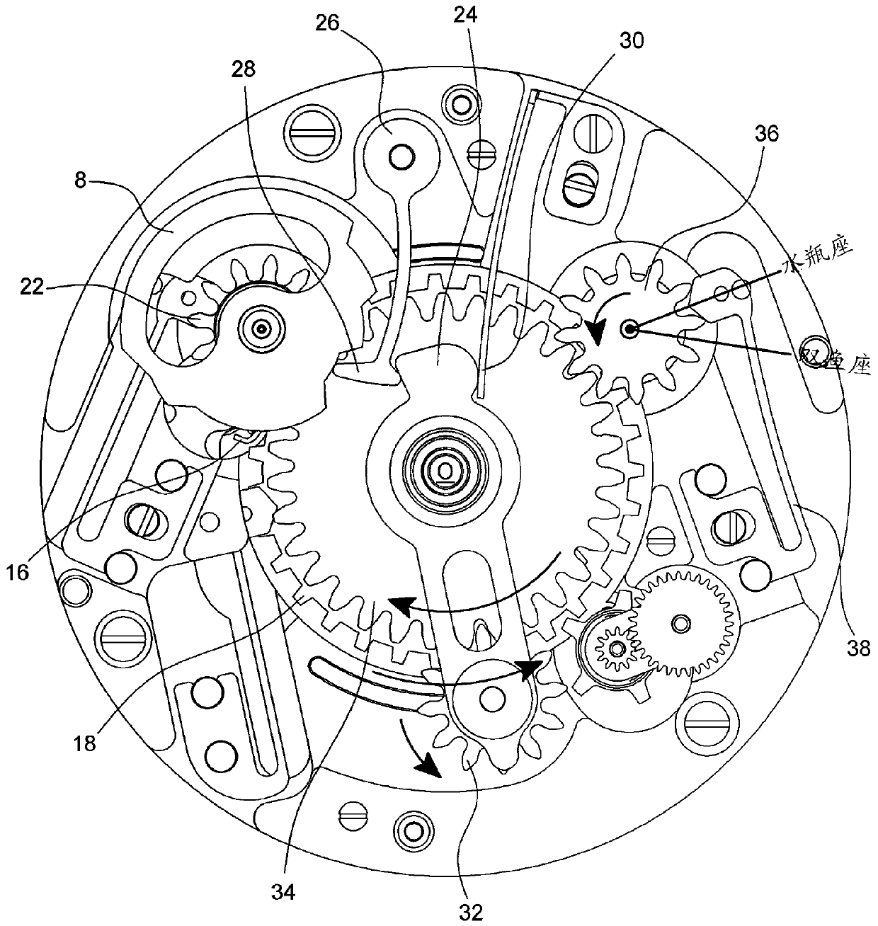 Device for displaying series of periodic events that form annual cycle and timepiece comprising such display device