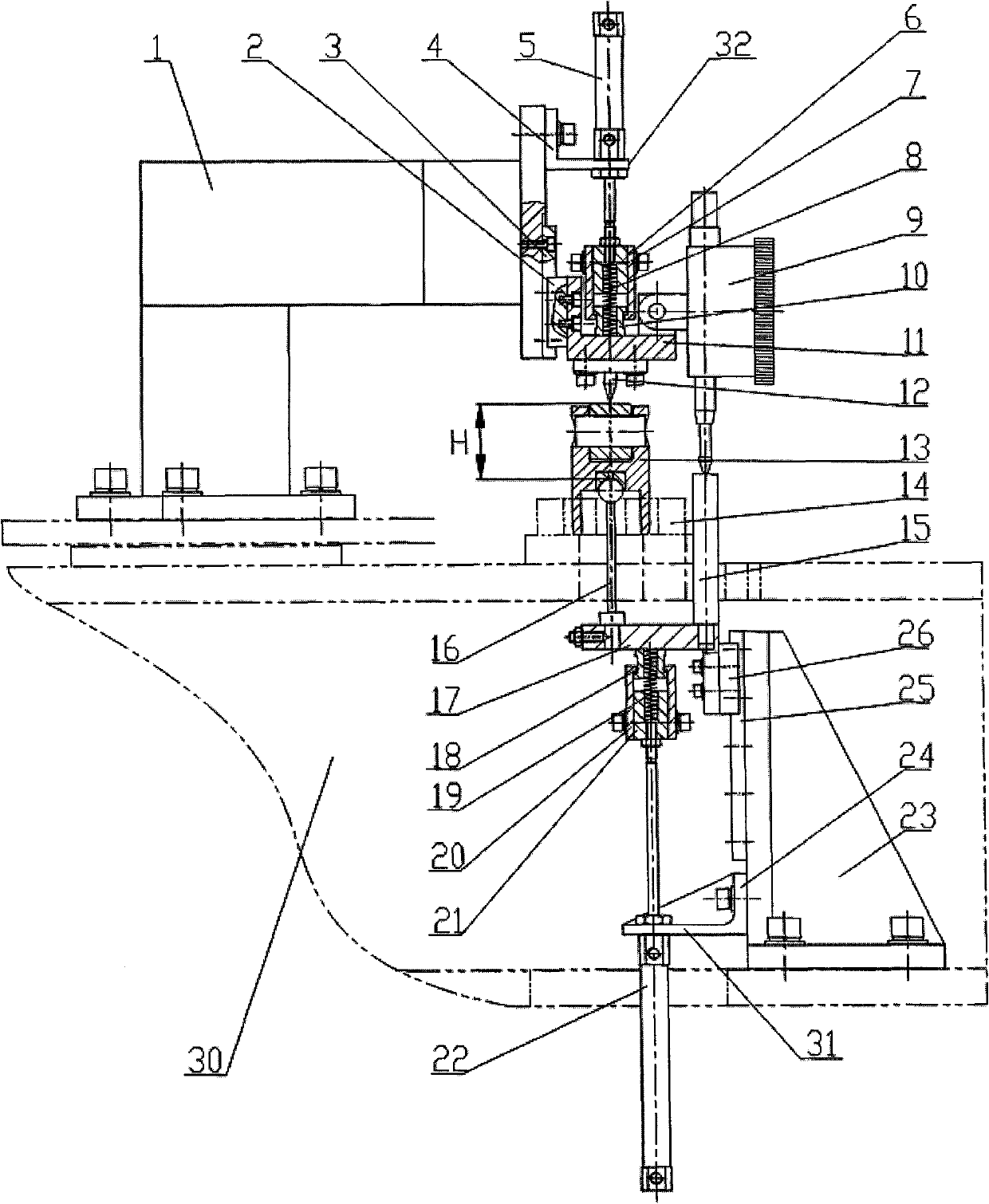 Device for measuring height from vertex of spherical seat of tappet body assembly of automobile fuel injection system to highest point of roller