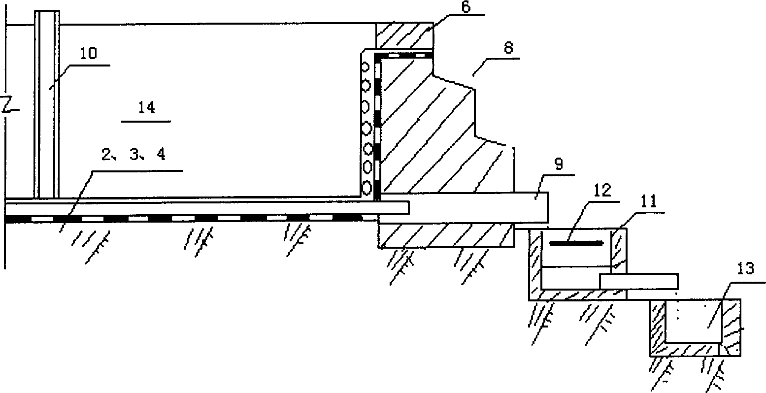 Tail ore stock area structure with sewage percolation and resource regeneration