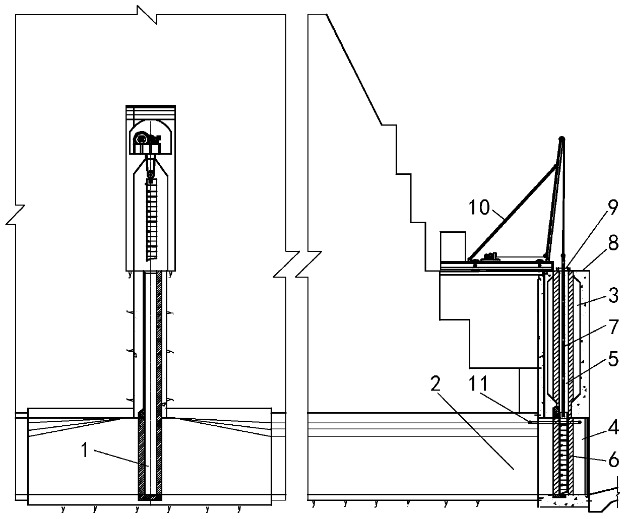 Maintenance method and structure from tail water tunnel access door slot to outlet tunnel section