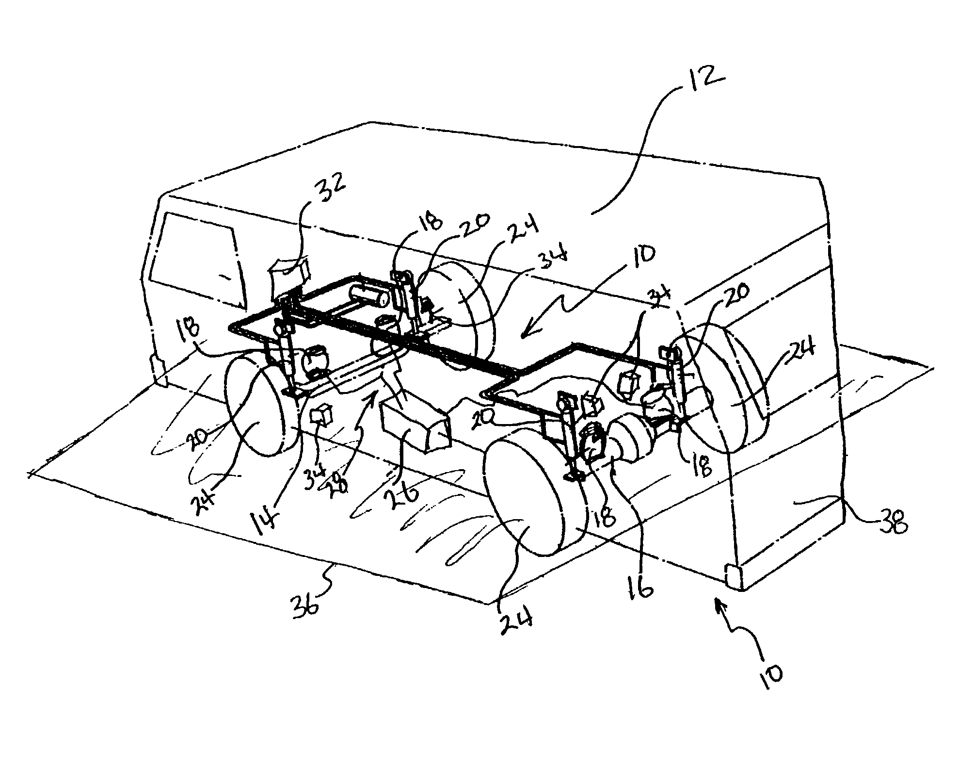 Suspension with integrated leveling and stabilization mechanisms