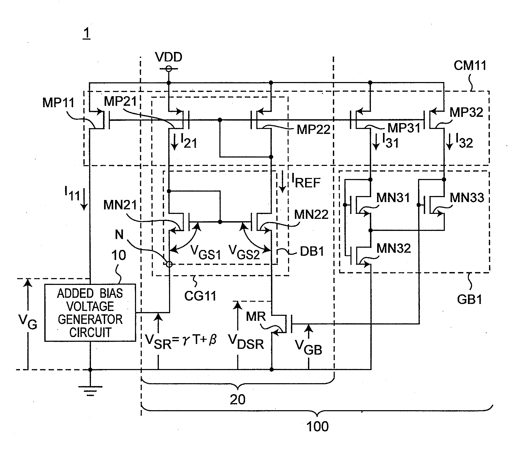 Reference current source circuit including added bias voltage generator circuit