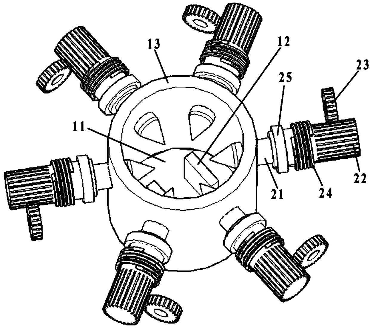 A cinnabar handicraft processing device with aligned multi-drills