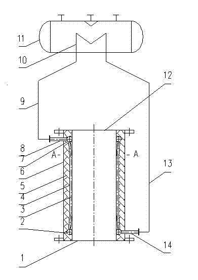 Process gas afterheat recovery device of coking carbonization chamber furnace top and heat-removing element