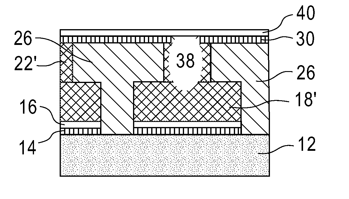 Airgap-containing interconnect structure with patternable low-k material and method of fabricating