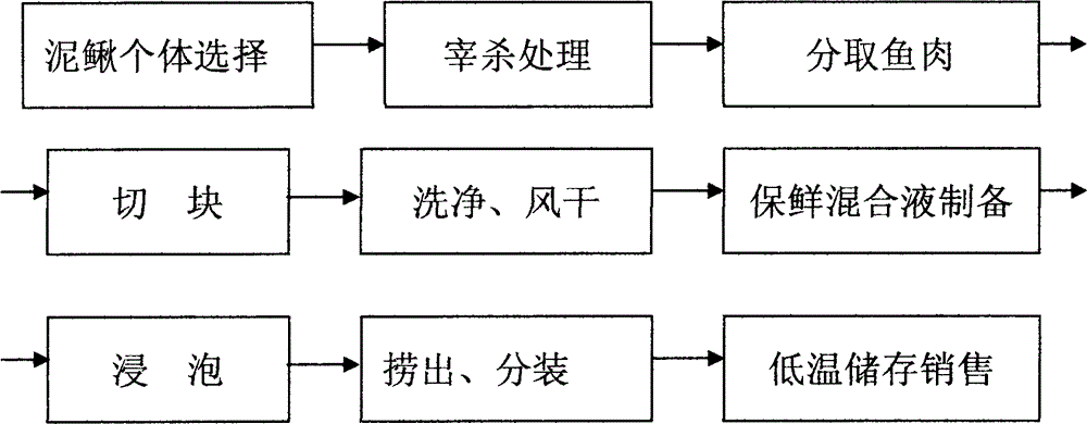 Low-temperature processing and preserving method of loach flesh