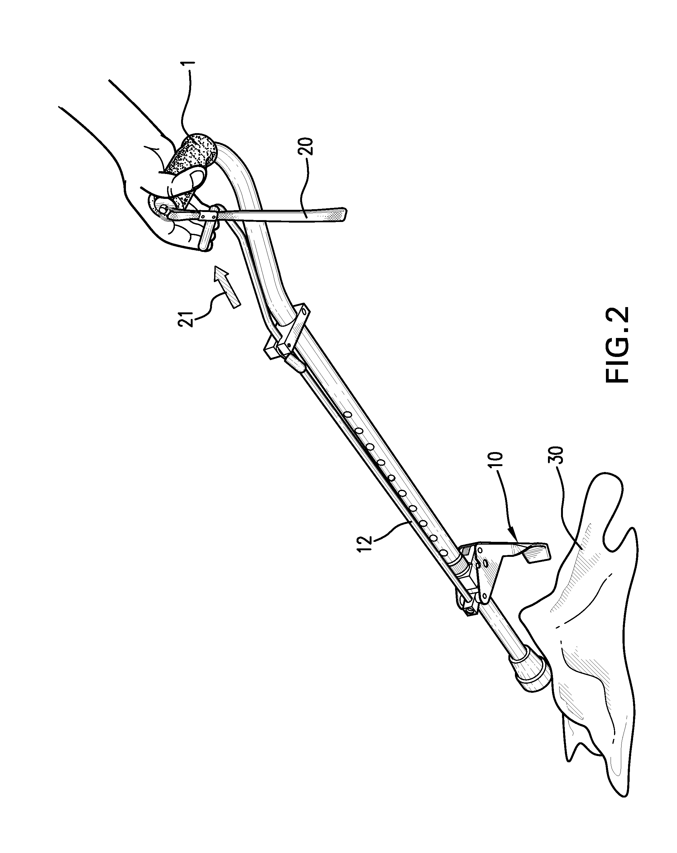 Cane with remotely-operated jaw