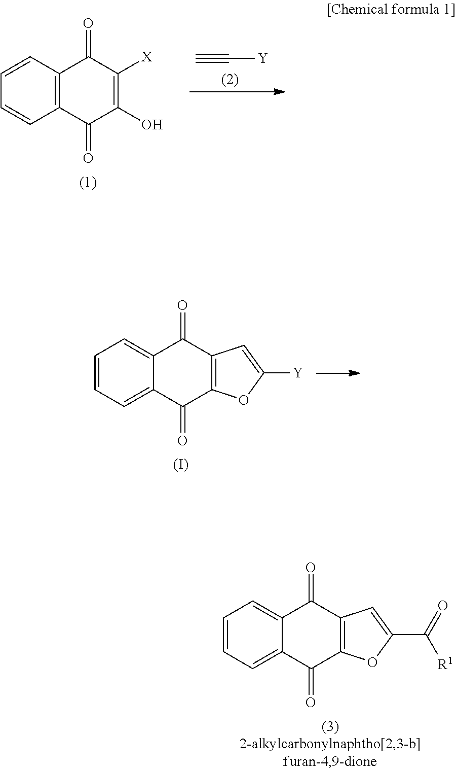 METHOD FOR PRODUCING 2-ALKYLCARBONYLNAPHTHO[2,3-b]FURAN-4,9-DIONE-RELATED SUBSTANCE, AND SAID RELATED SUBSTANCE