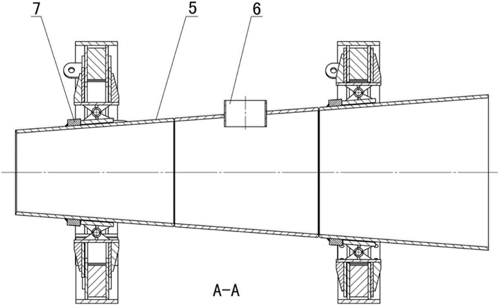 Horizontal rotating device for conical barrel body