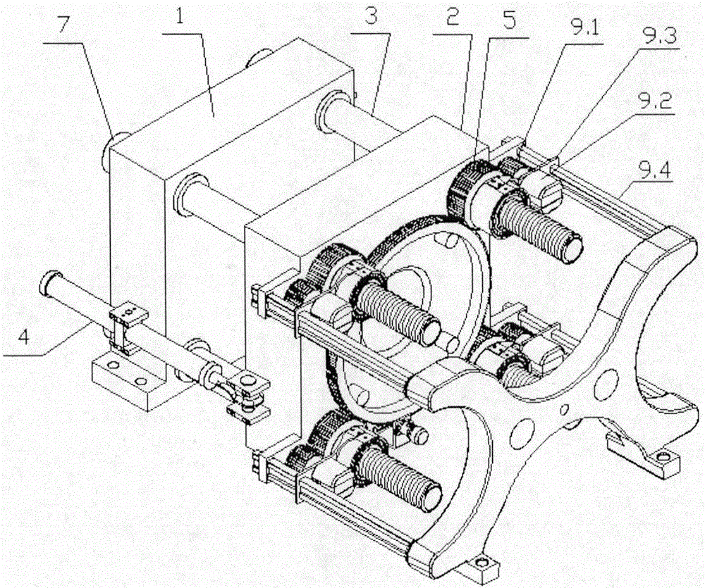 Self-locking two-platen machine mold clamping mechanism