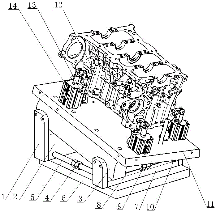 Engine cylinder oblique-hole processing clamp and aligning method thereof