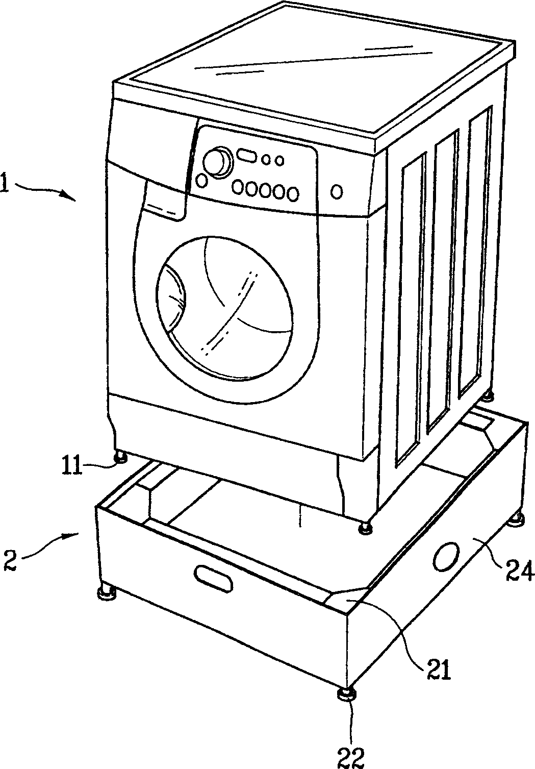 Arrangement bench for drum washing machine and assembly structure of drum washing machine and arrangement bench