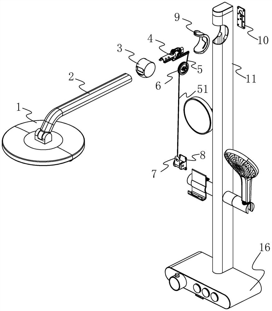 Shower with overhead shower head that can be rotated up and down