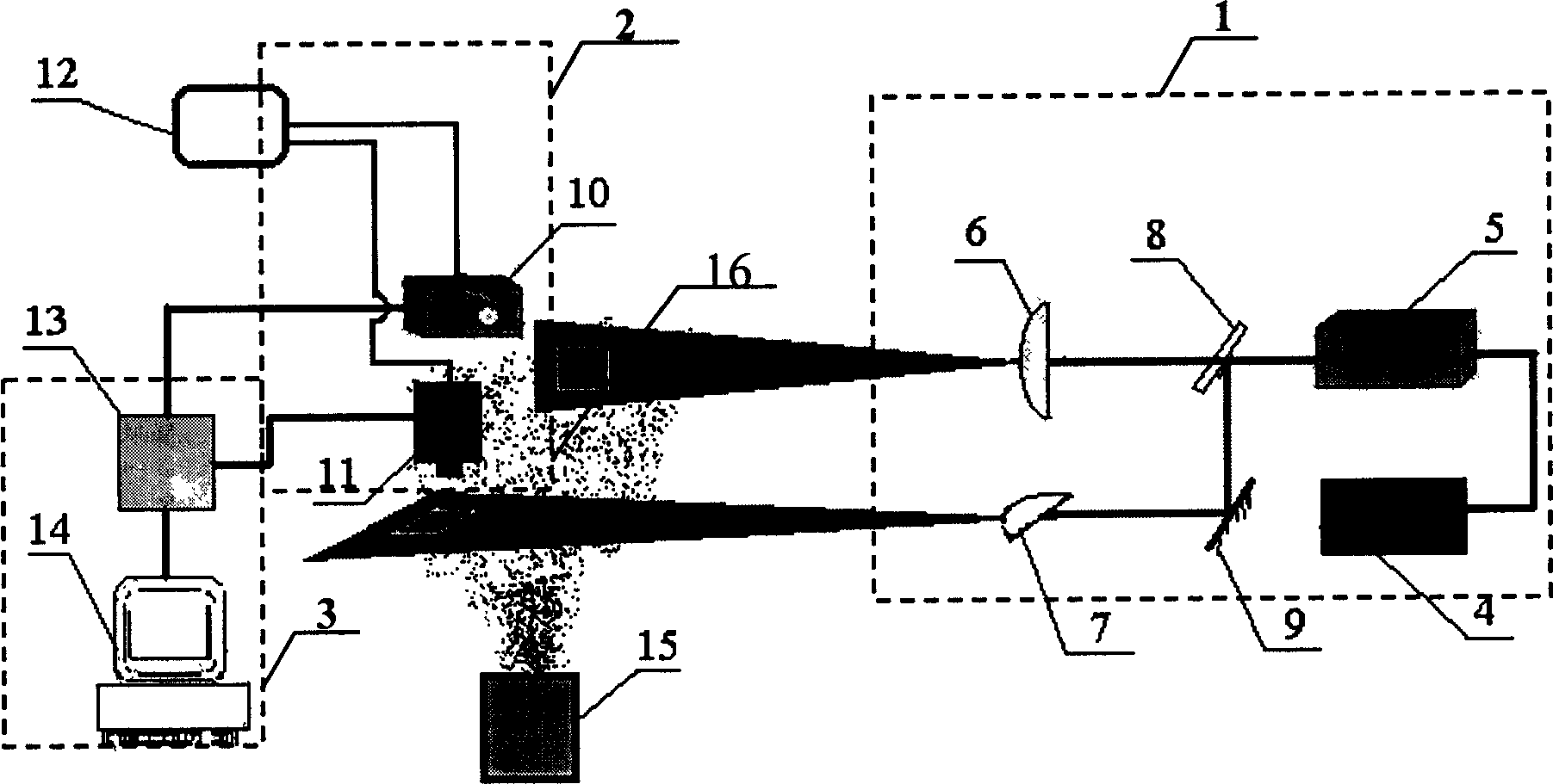 Particle field total-field measurement process and apparatus based on laser sheet optical image-forming