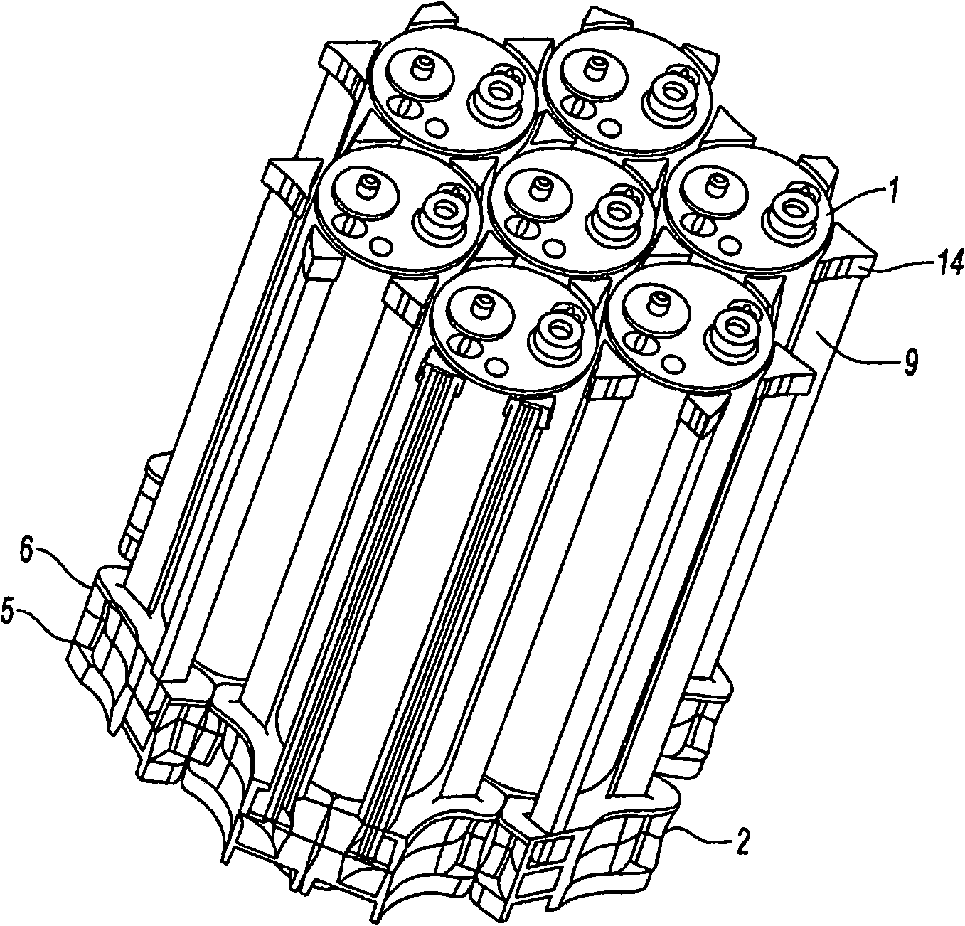 Electric battery comprising thermal packaging modules encapsulated in a structural matrix