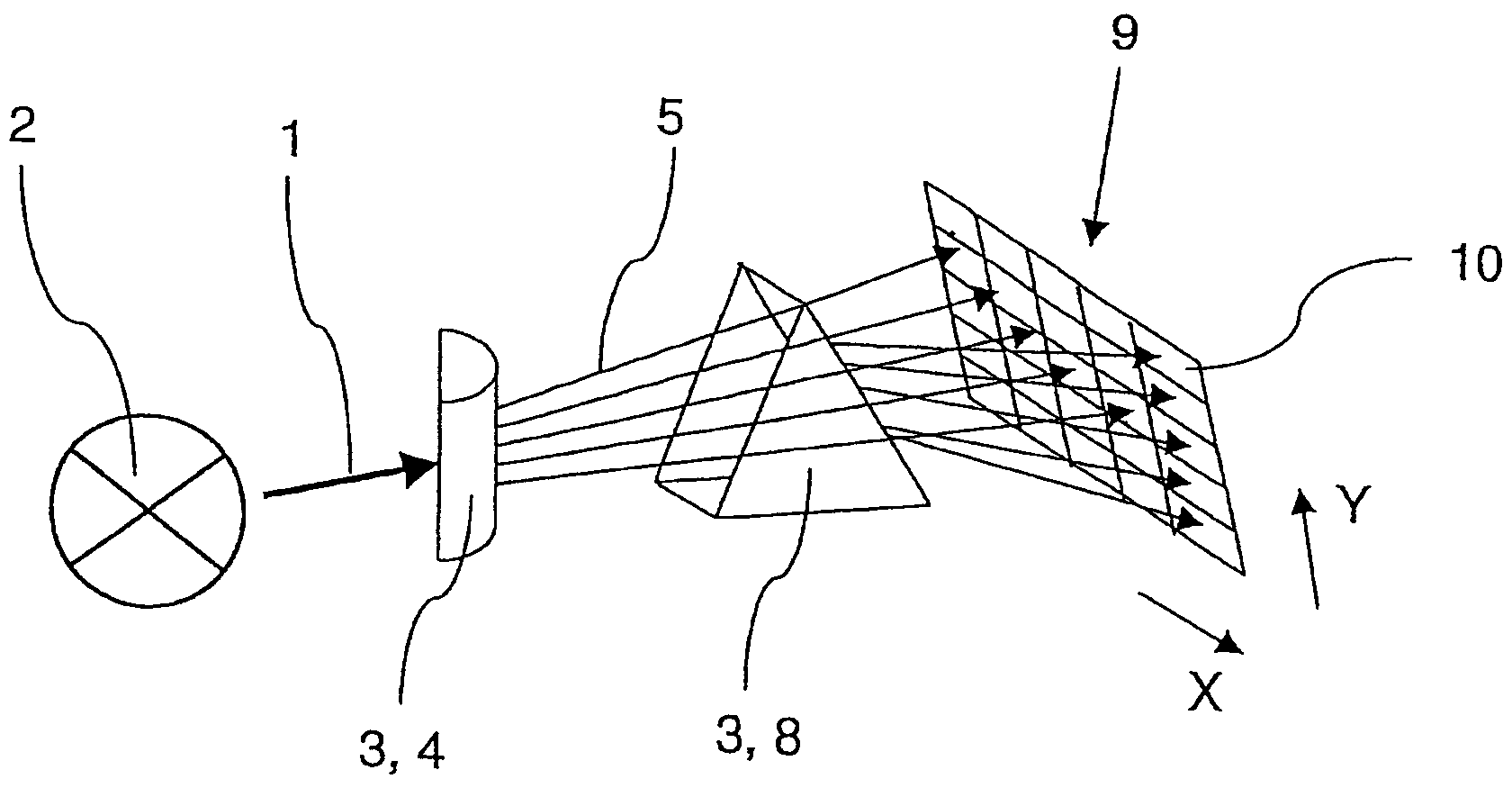 Apparatus for the detection of photons of a light beam having a three-dimensional array of detectors