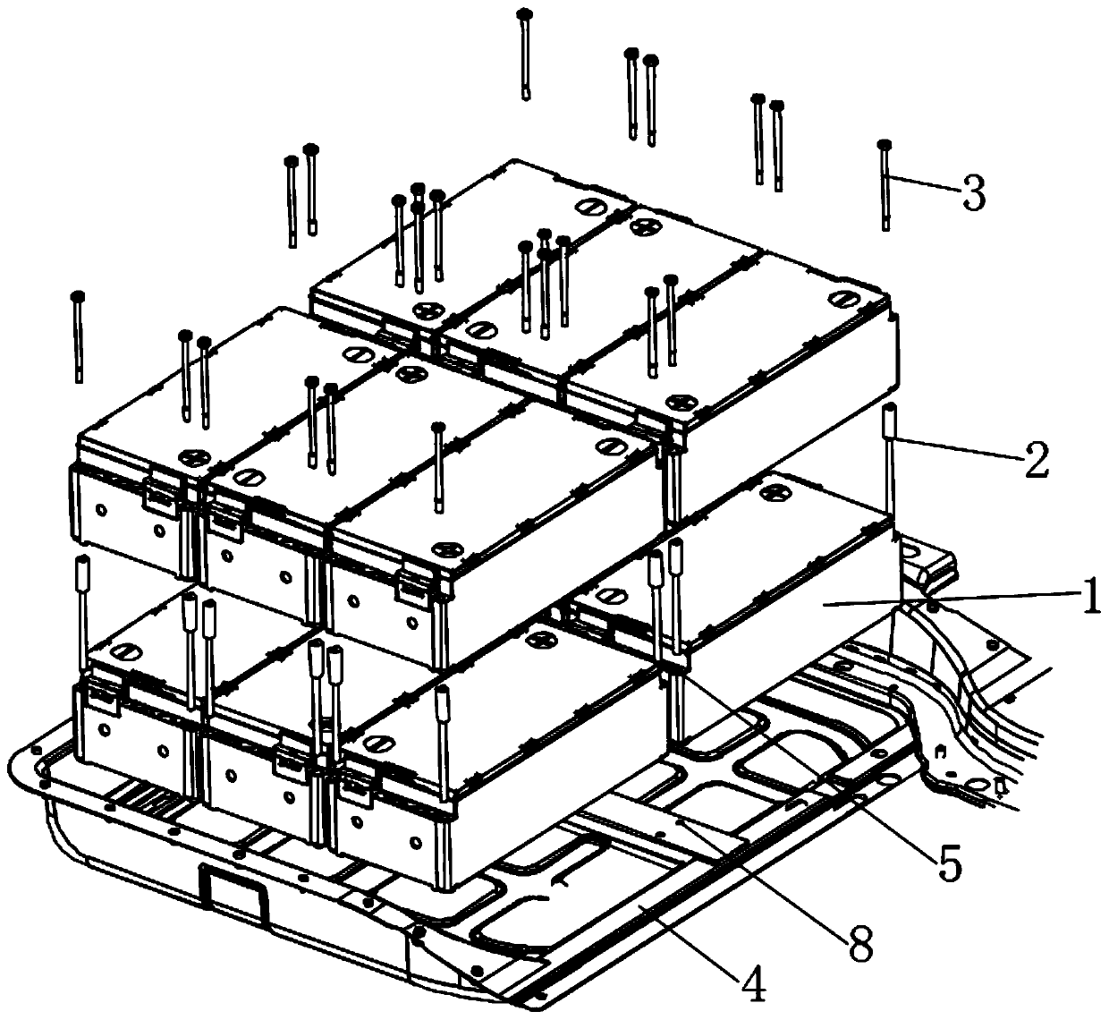 Bolting structure for fixing double-layer module