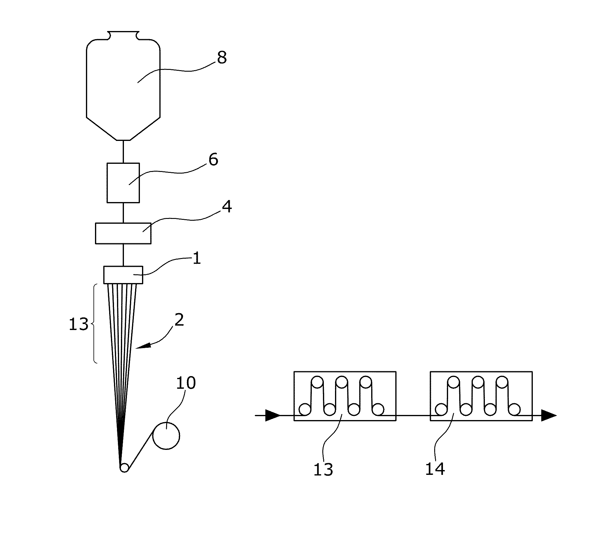 Spinneret for extruding self-crimping hollow fibers, self-crimping hollow fibers, and method for producing self-crimping hollow fibers