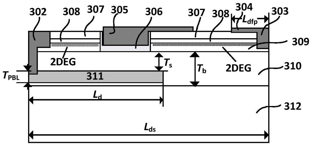 A gan field effect transistor with source-connected p-buried layer and drain field plate