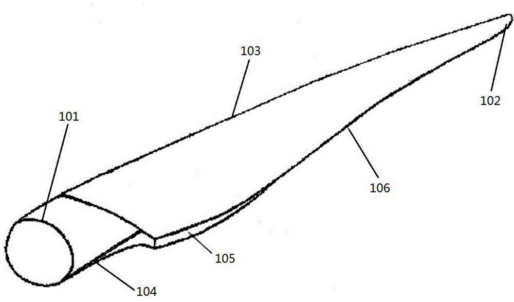 Blunt trailing edge type wind turbine blade as well as implementing device and method thereof