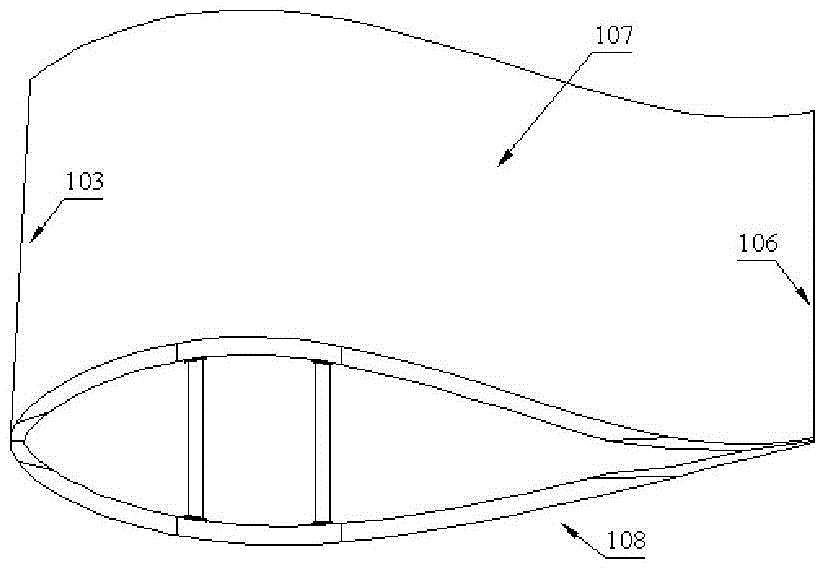 Blunt trailing edge type wind turbine blade as well as implementing device and method thereof