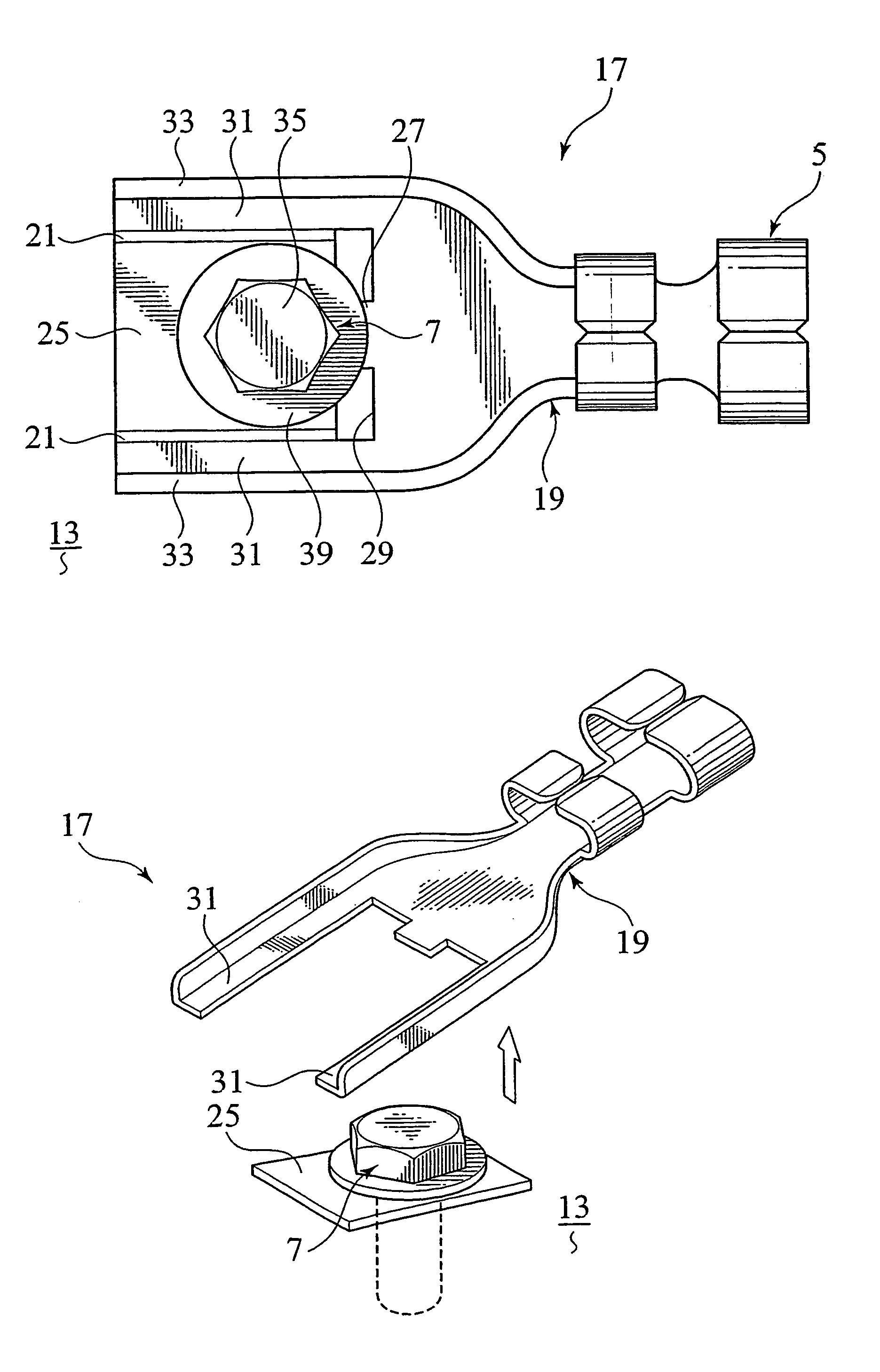 Metal terminal with weakened part