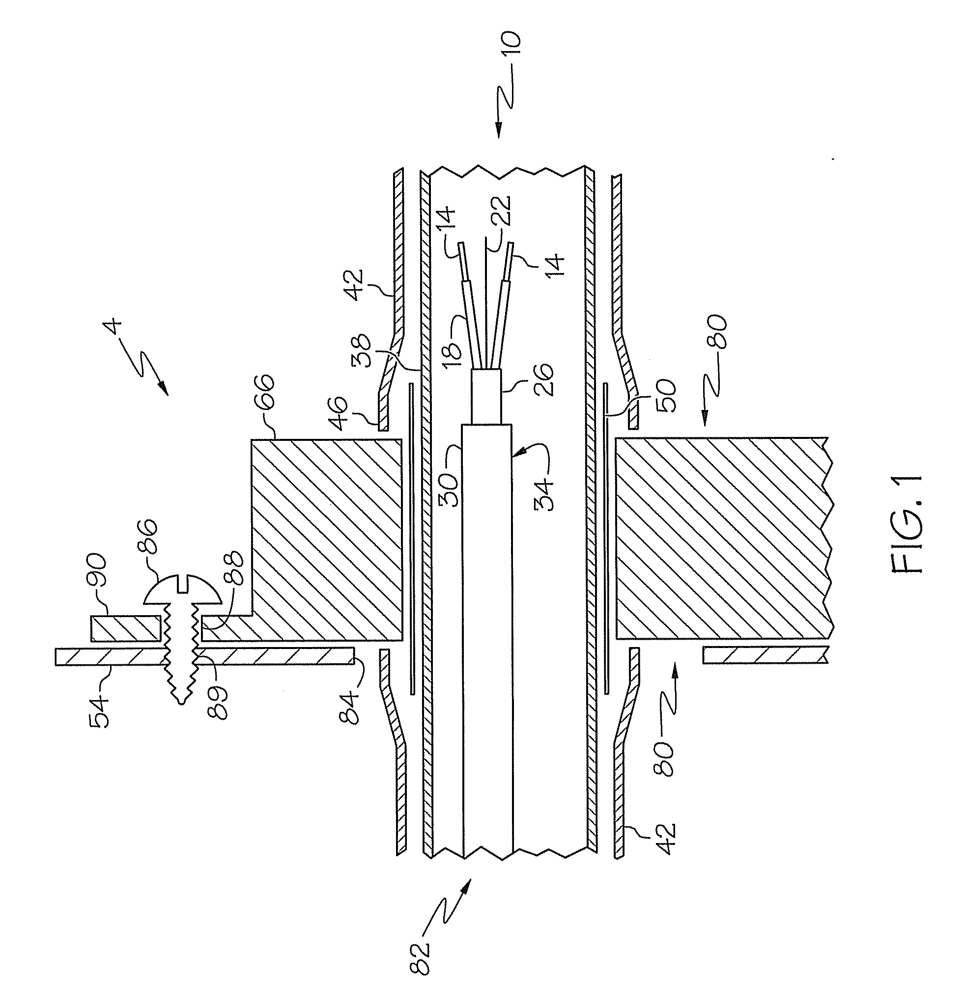 Method and system of feeding cable through an enclosure while maintaining electrognetic shielding