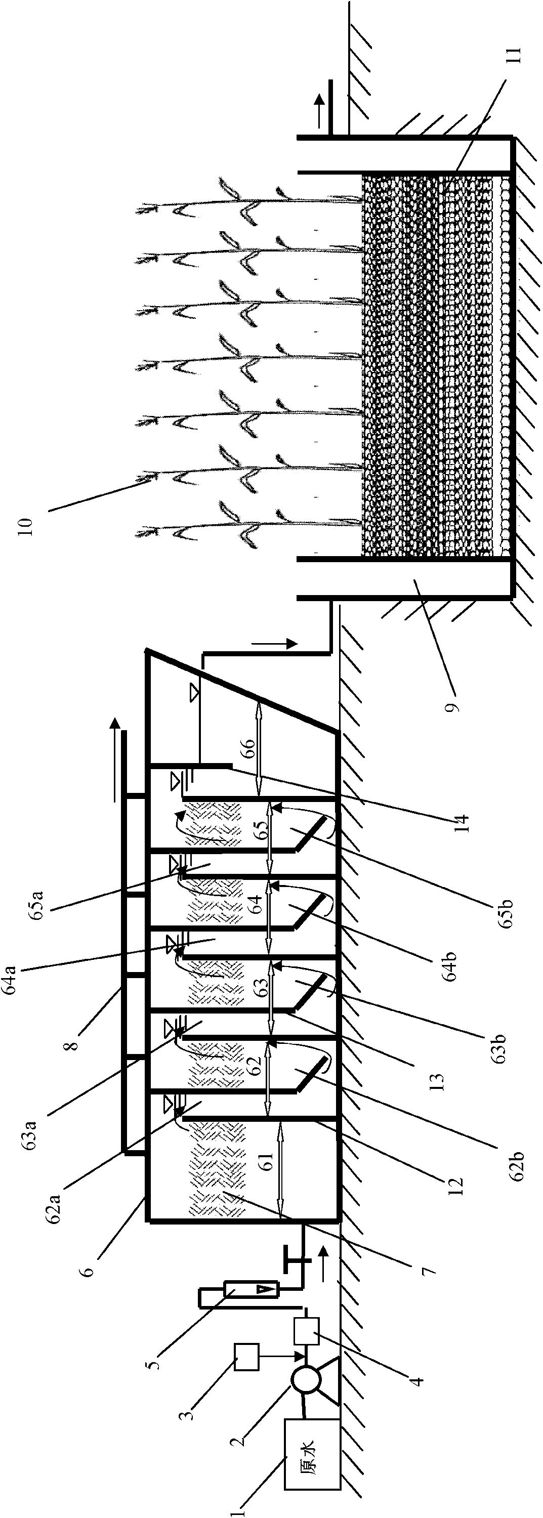 Method and device for treating domestic sewage from villages and towns