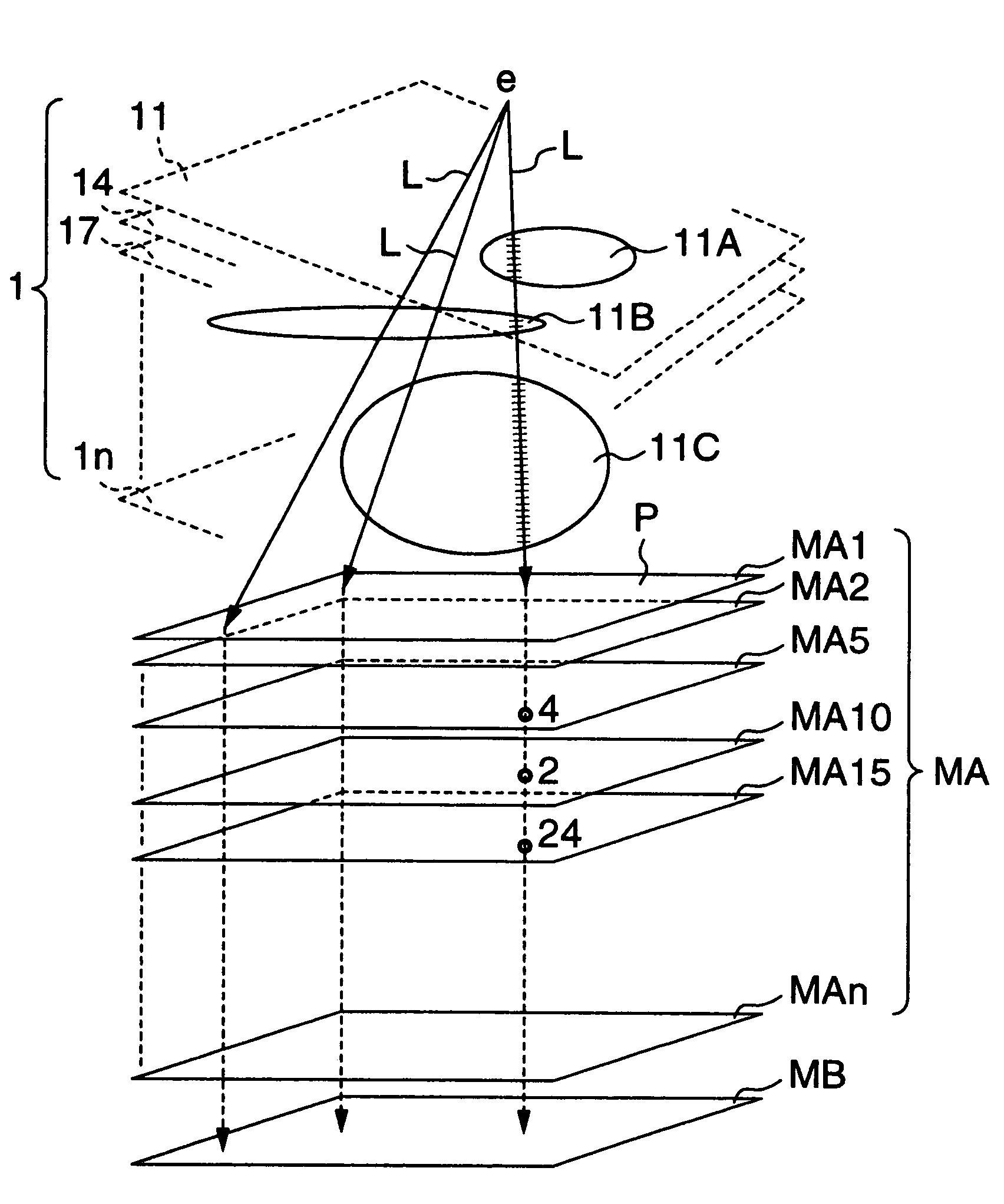 Method and apparatus for forming and displaying projection image from a plurality of sectional images