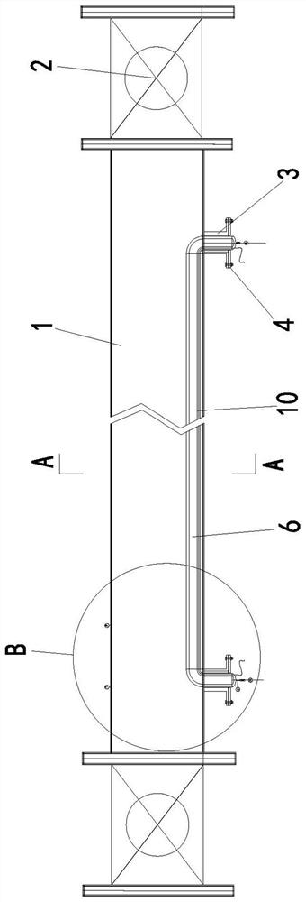 Device and construction method for preventing pipeline from being damaged due to solidification and expansion of medium