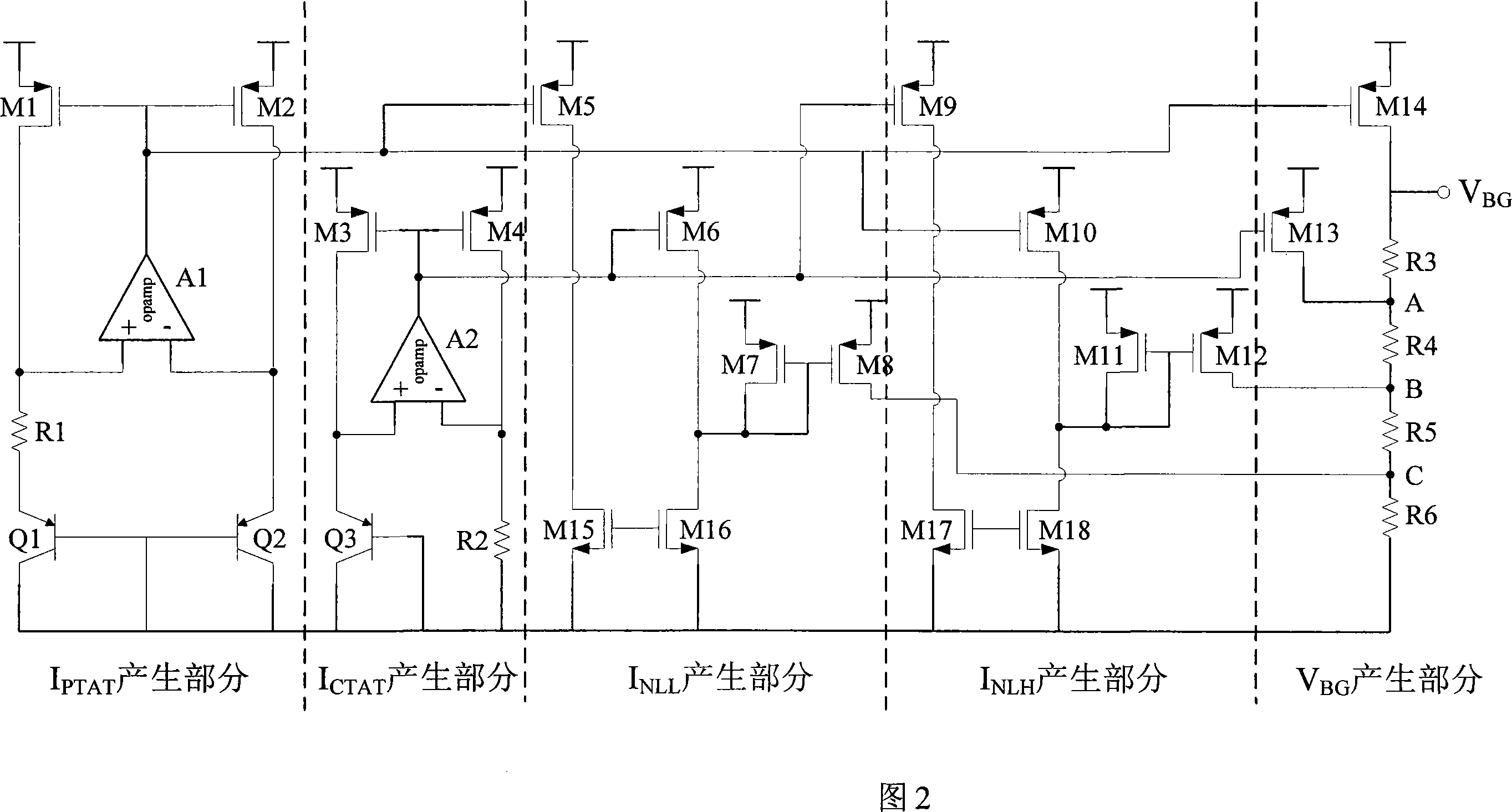 Piecewise linearly compensated CMOS bandgap voltage reference