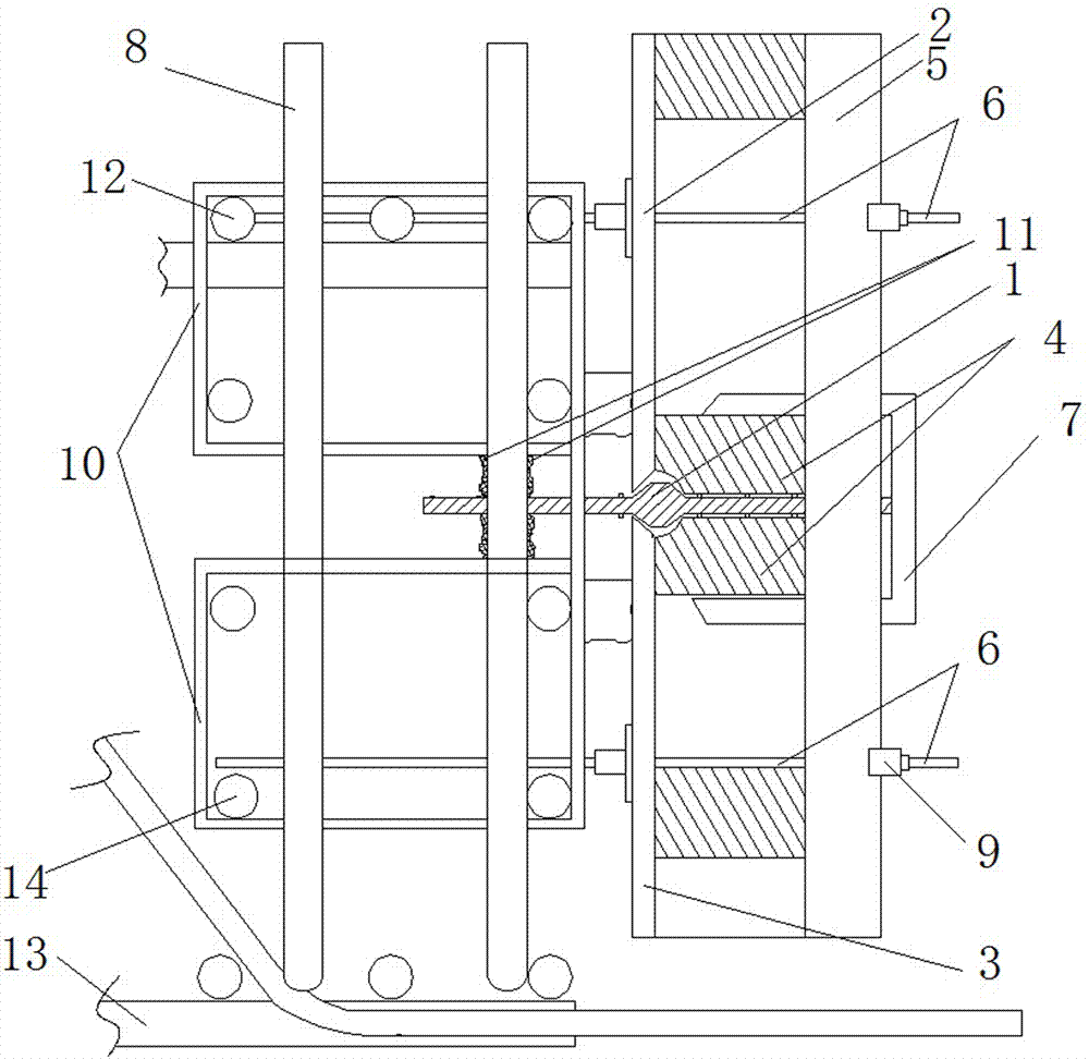 Rubber waterstop fixing structure of end head die plates and construction method thereof