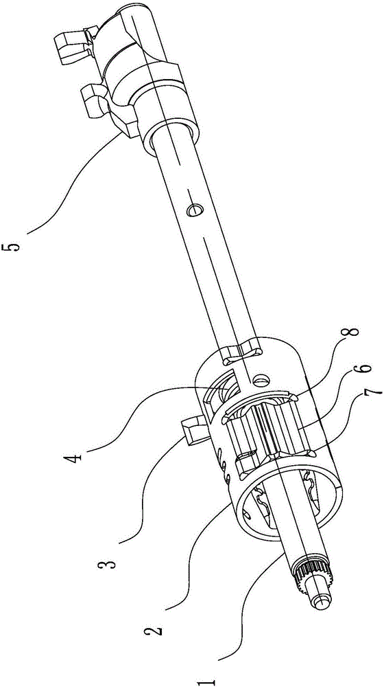 Control shaft assembly of internal gear selecting and shifting device of automobile gearbox