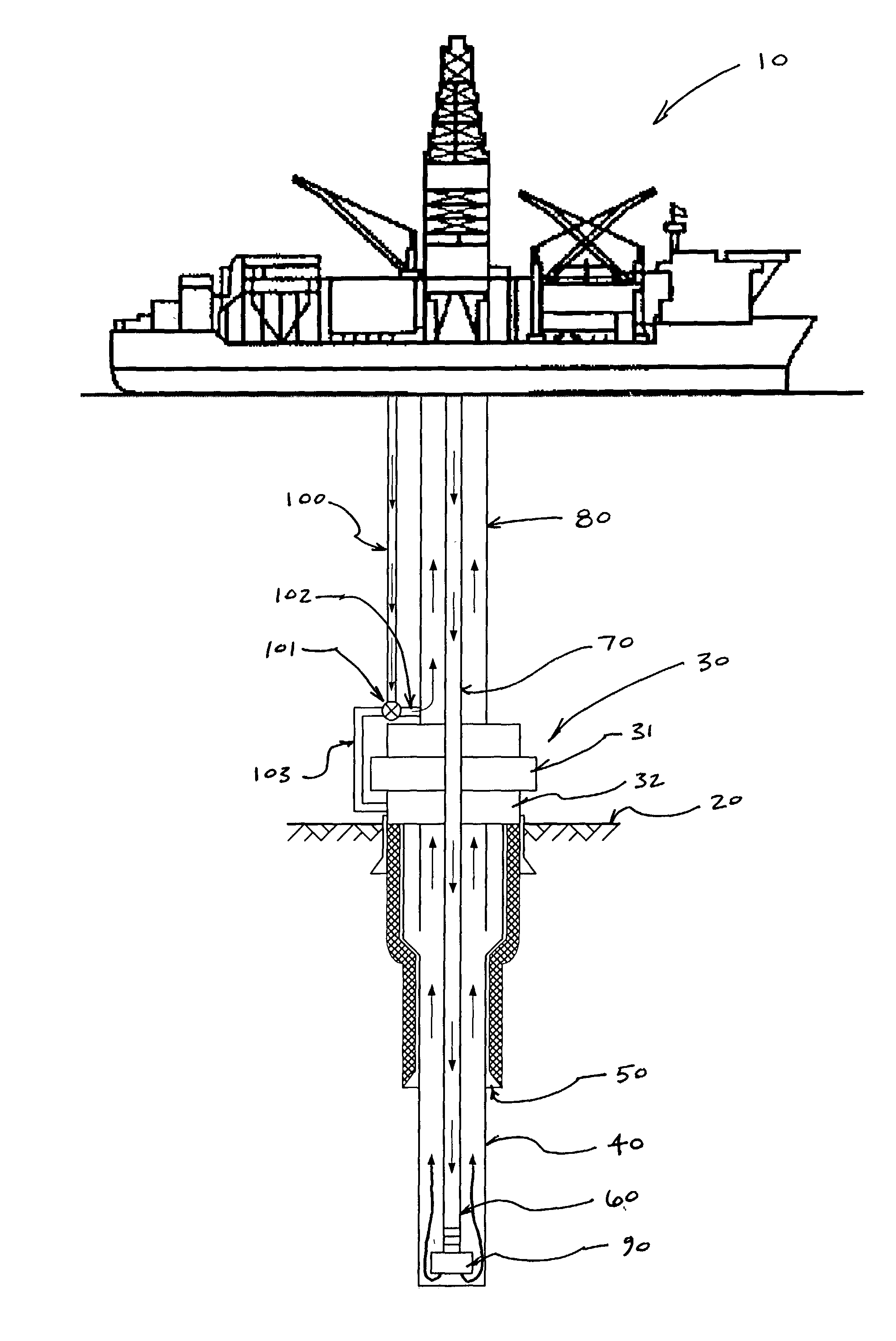 Method and apparatus for varying the density of drilling fluids in deep water oil drilling applications