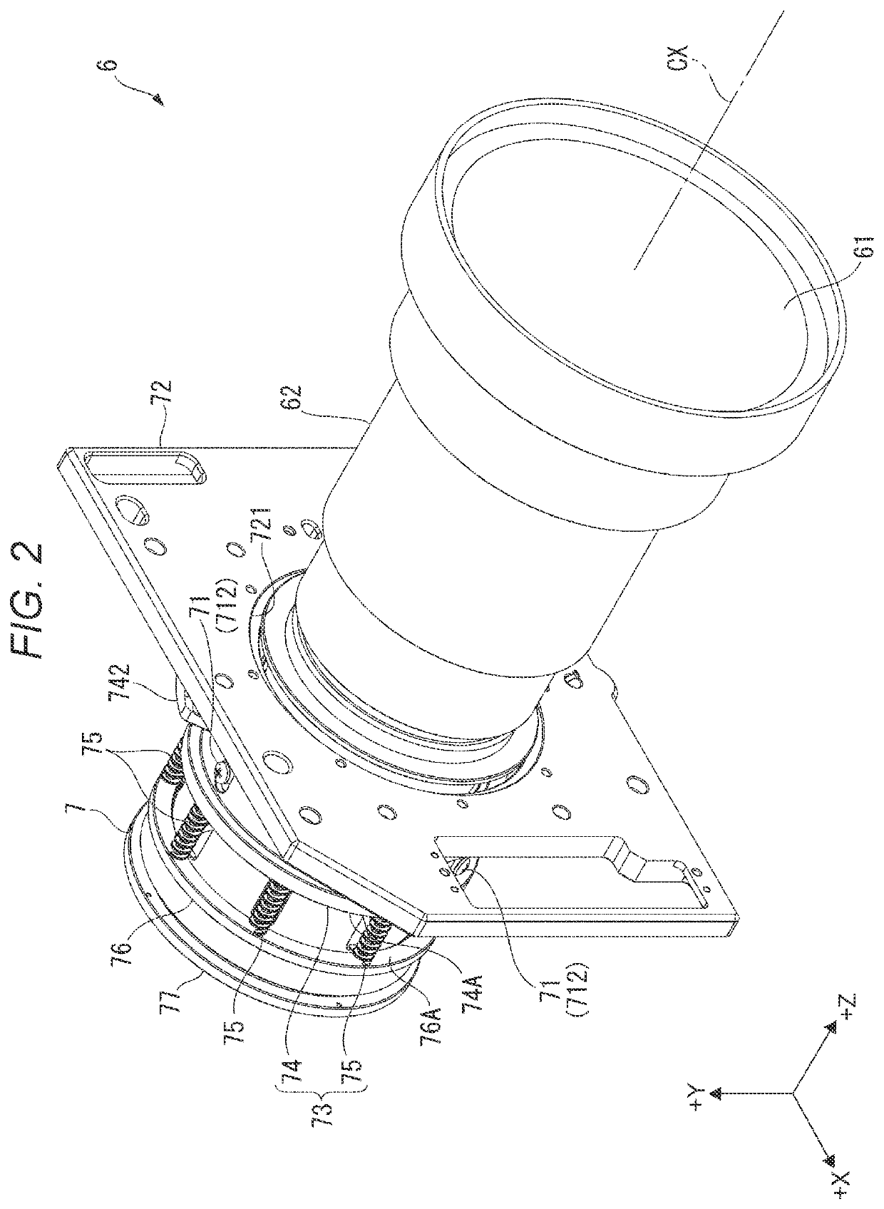 Fixing device, projection optical device, and projector