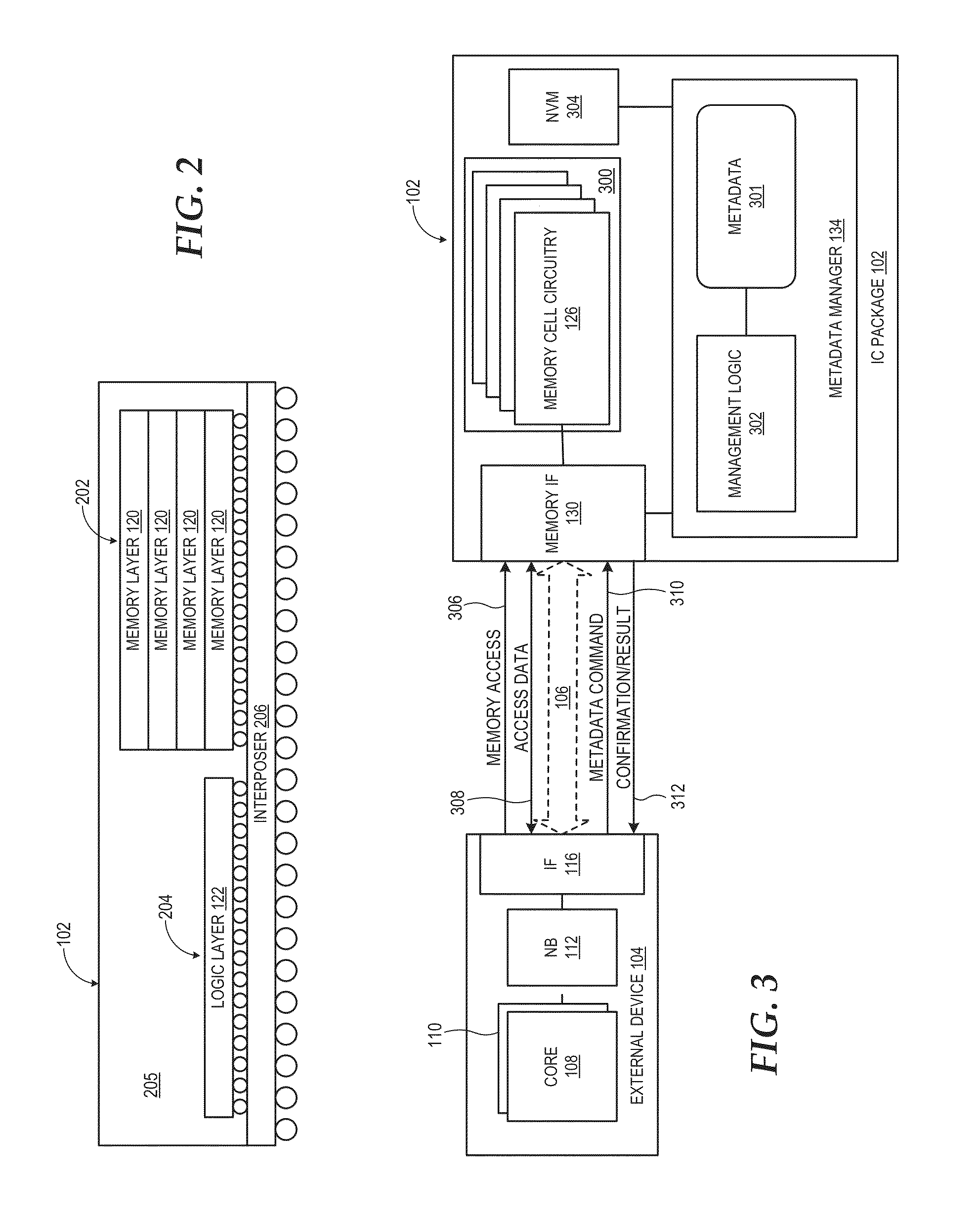 Stacked memory device with metadata mangement