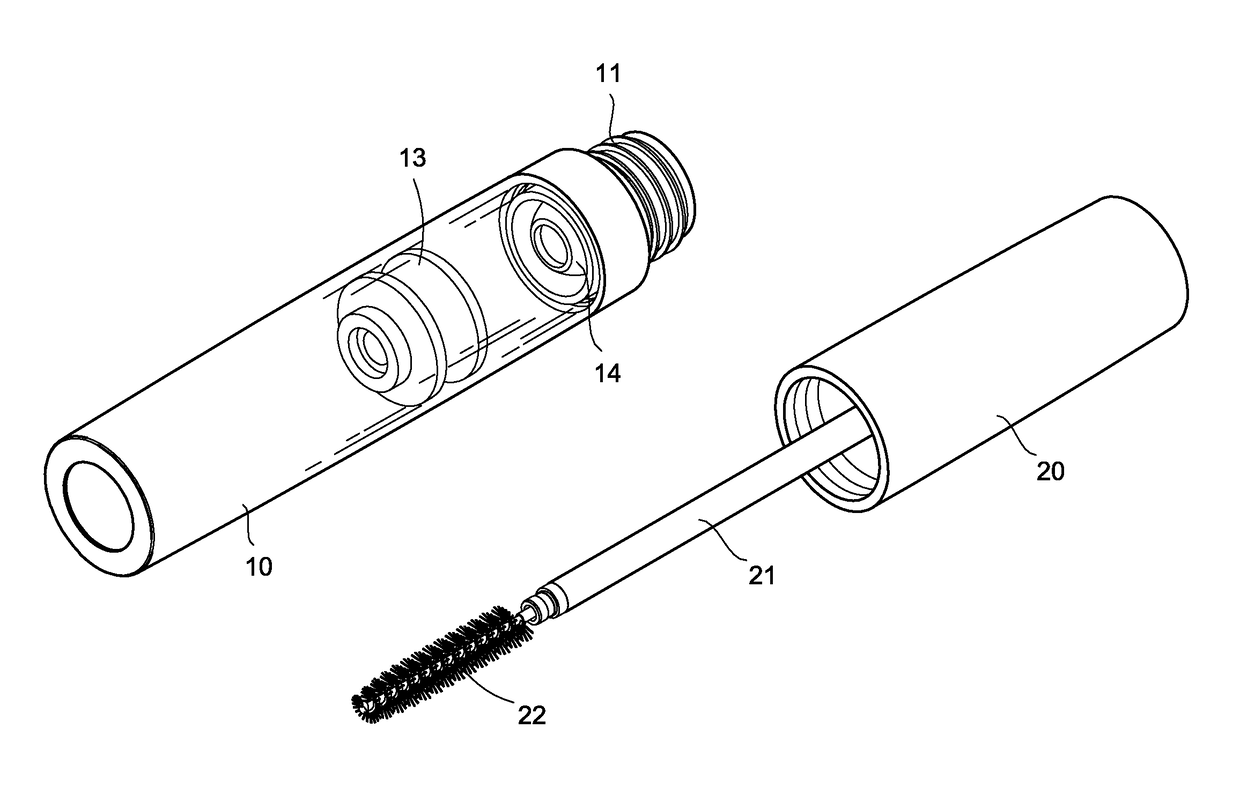 Built-in scraping device for cosmetic container