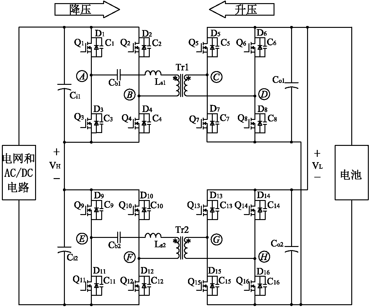 Series-parallel type double-active bridge circuit
